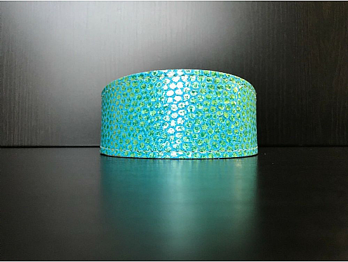 Lined Turquoise Fish Scales Effect - Whippet Leather Collar - Size M